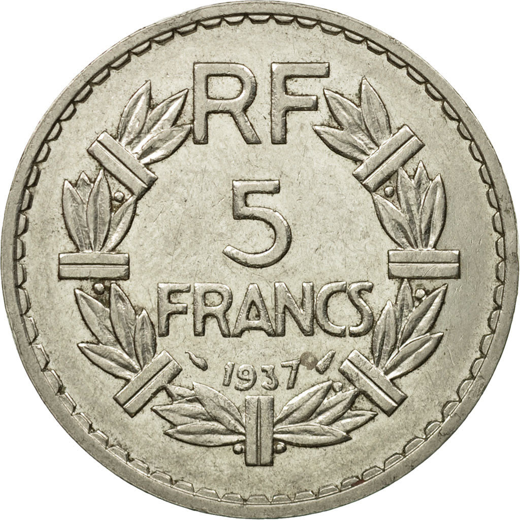 Coin, France, Lavrillier, 5 Francs, 1937, Paris, AU(50-53), Nickel, KM:888