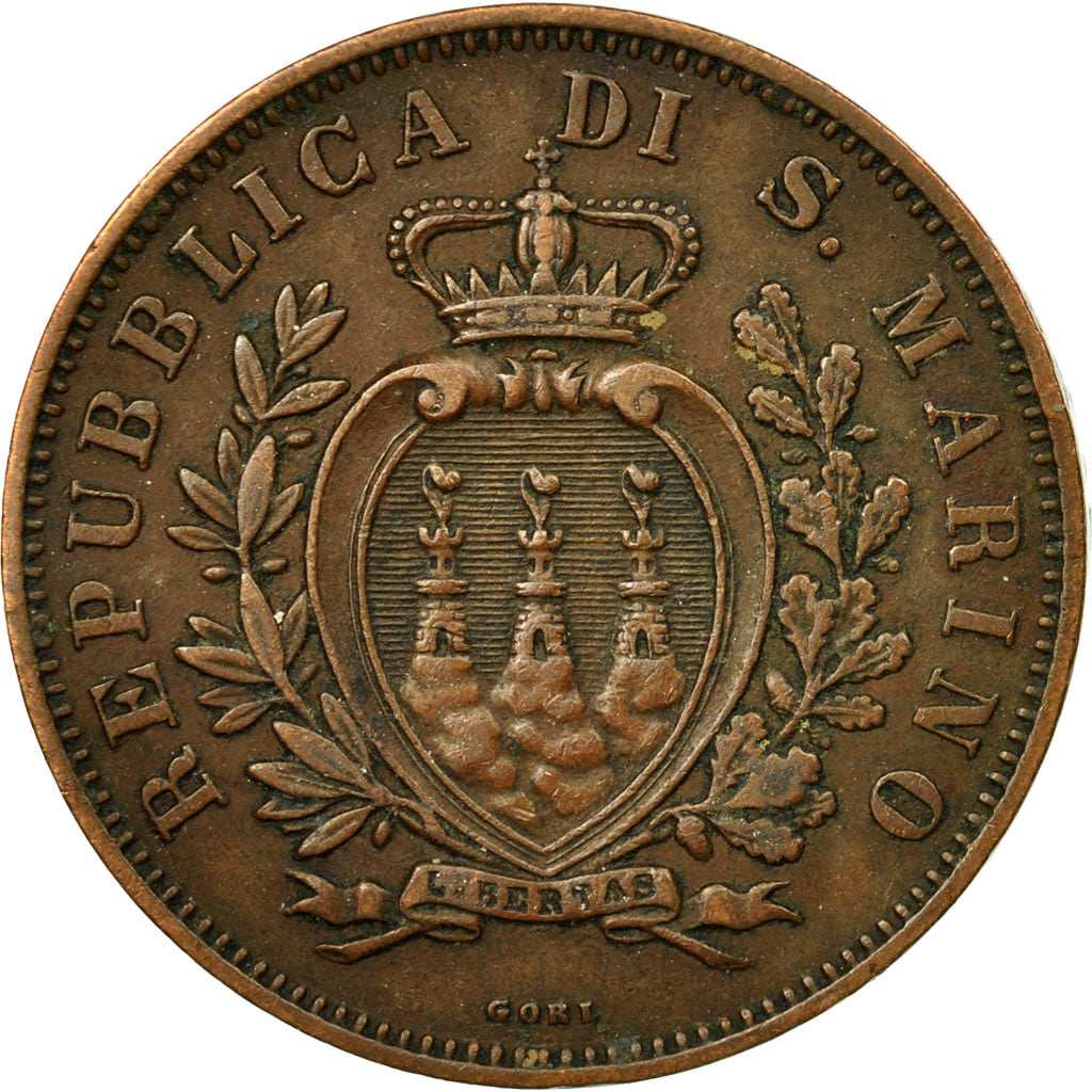 Coin, San Marino, 10 Centesimi, 1893, AU(50-53), Copper, KM:2