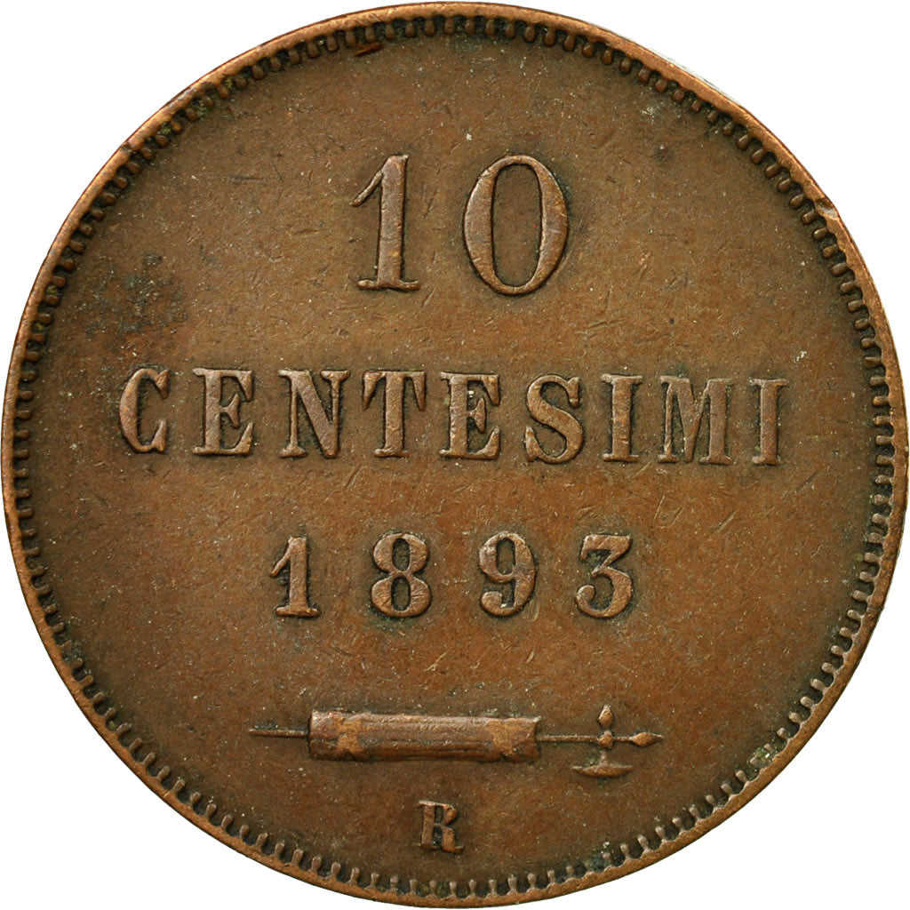 Coin, San Marino, 10 Centesimi, 1893, AU(50-53), Copper, KM:2