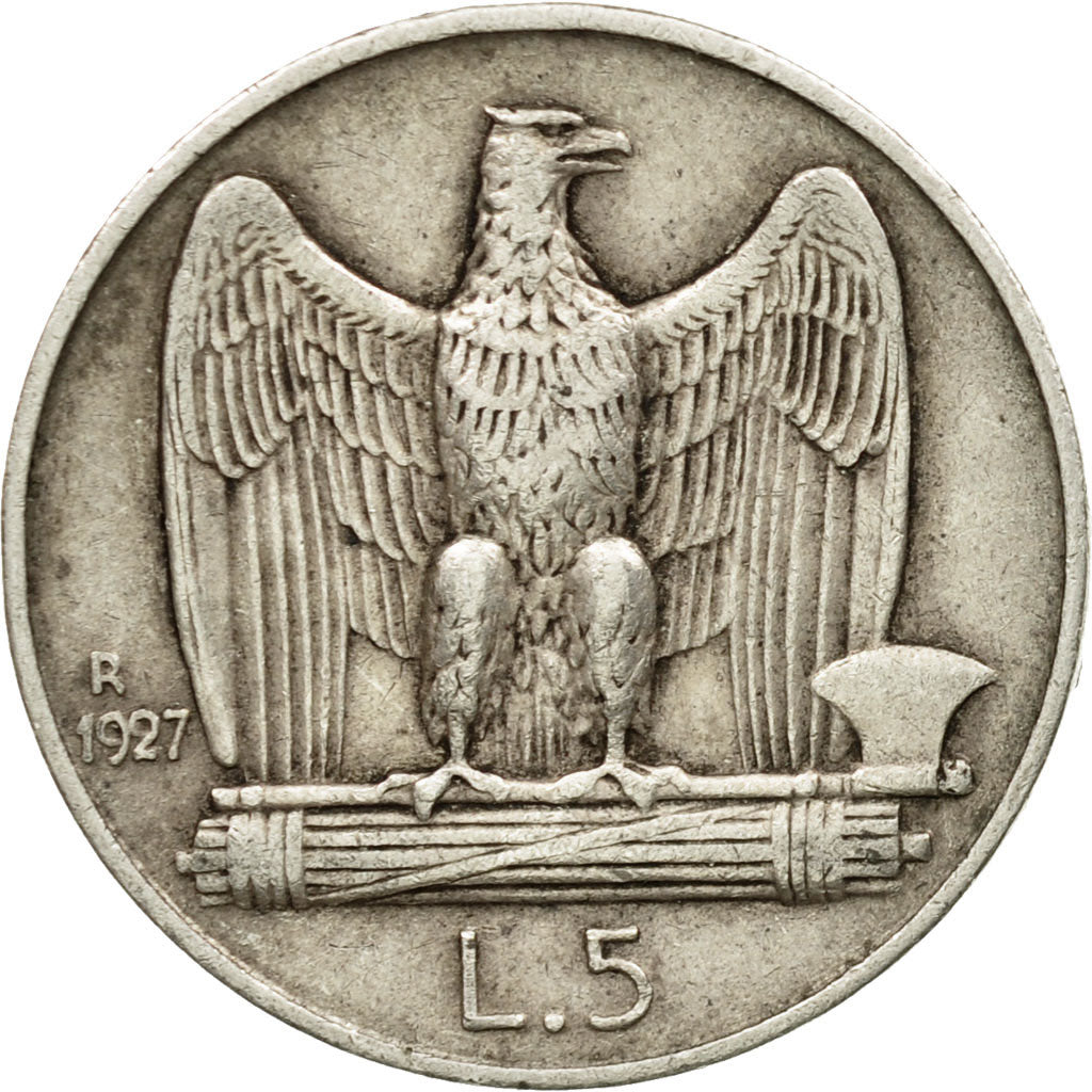 Coin, Italy, Vittorio Emanuele III, 5 Lire, 1927, Rome, AU(50-53), Silver