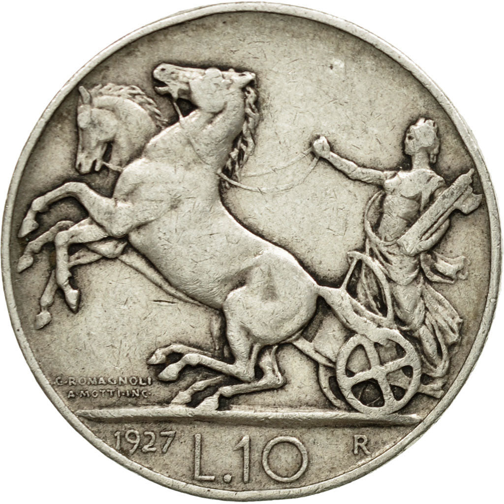 Coin, Italy, Vittorio Emanuele III, 10 Lire, 1927, Rome, EF(40-45), Silver