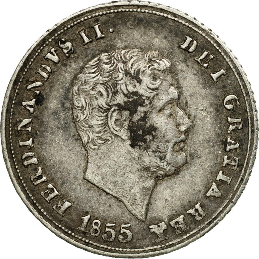 Coin, ITALIAN STATES, NAPLES, Ferdinando II, 10 Grana, 1855, EF(40-45), Silver