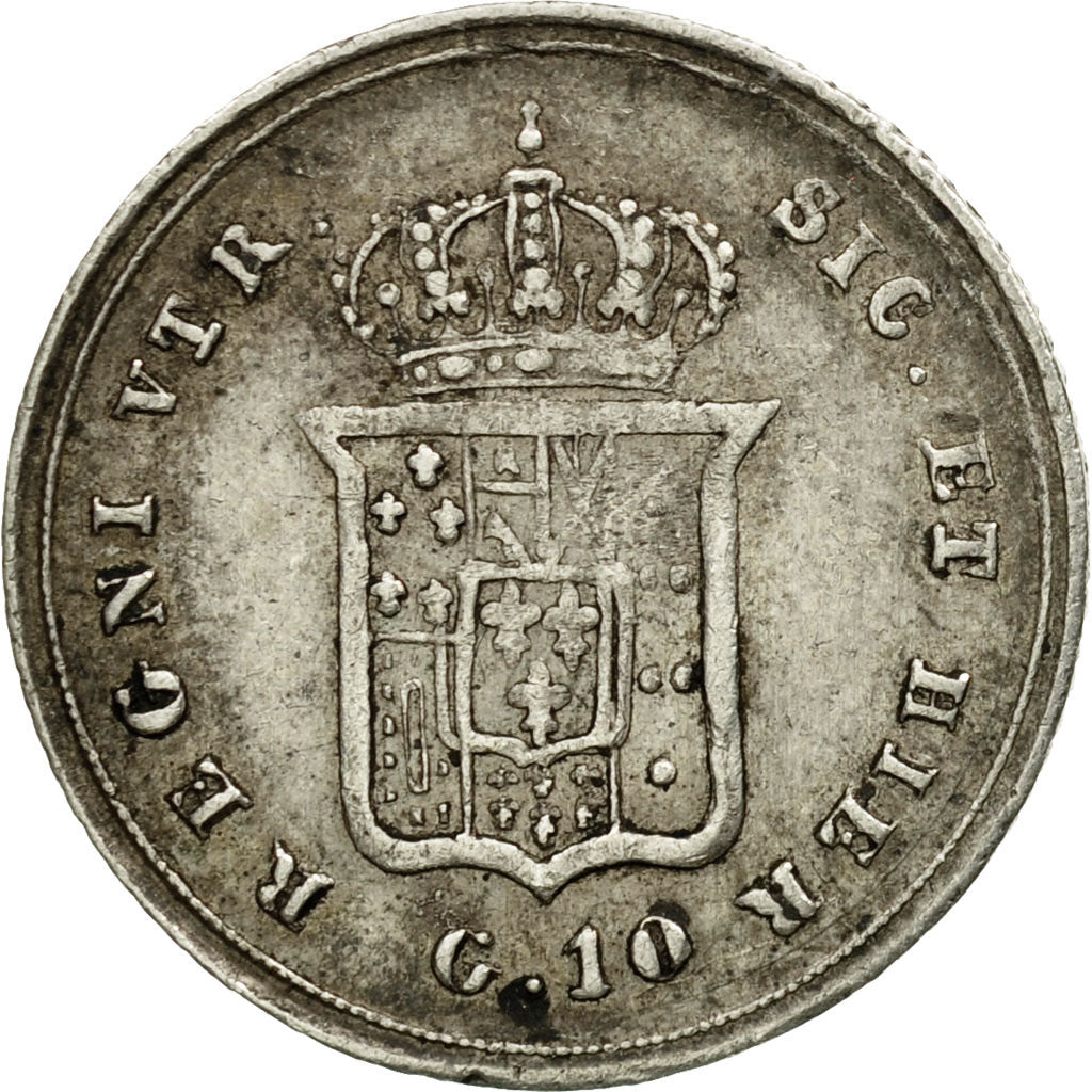 Coin, ITALIAN STATES, NAPLES, Ferdinando II, 10 Grana, 1855, EF(40-45), Silver