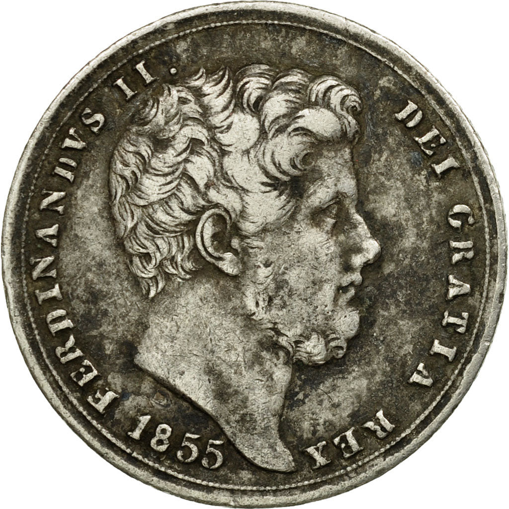 Coin, ITALIAN STATES, NAPLES, Ferdinando II, 20 Grana, 1855, EF(40-45), Silver