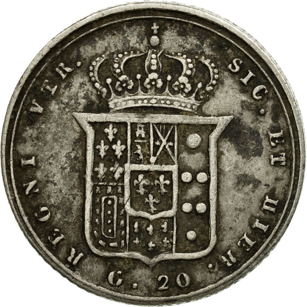 Coin, ITALIAN STATES, NAPLES, Ferdinando II, 20 Grana, 1855, EF(40-45), Silver