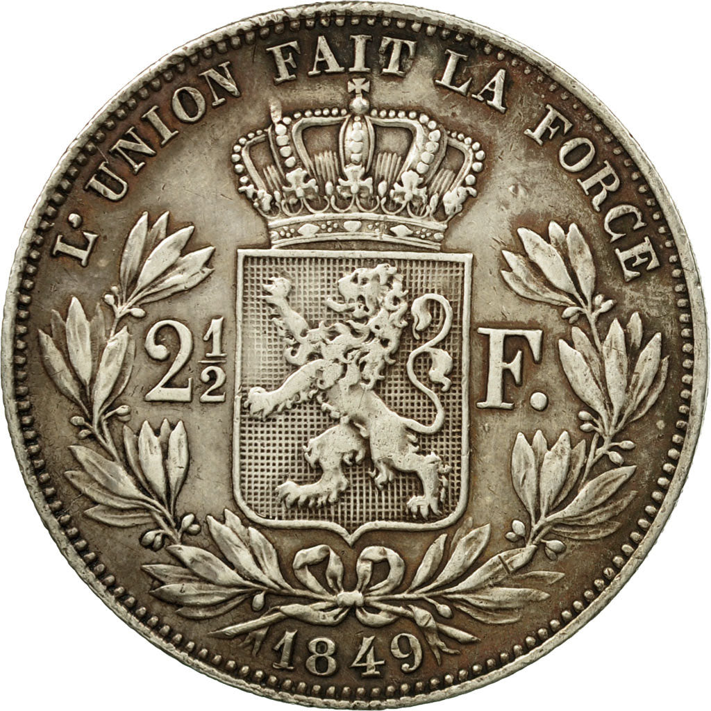 Coin, Belgium, Leopold I, 2-1/2 Francs, 1849, Brussels, AU(50-53), Silver, KM:11