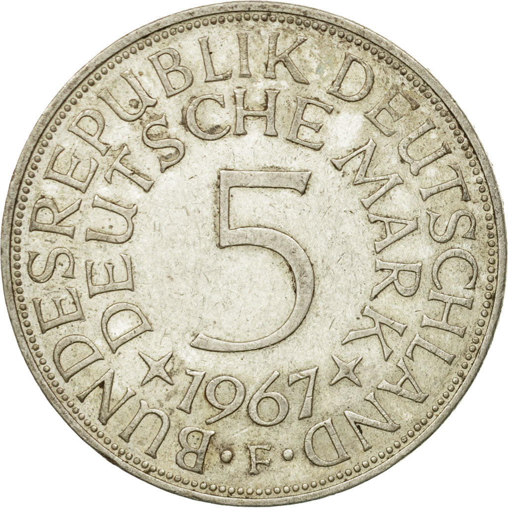 Coin, GERMANY - FEDERAL REPUBLIC, 5 Mark, 1967, Stuttgart, AU(50-53), Silver