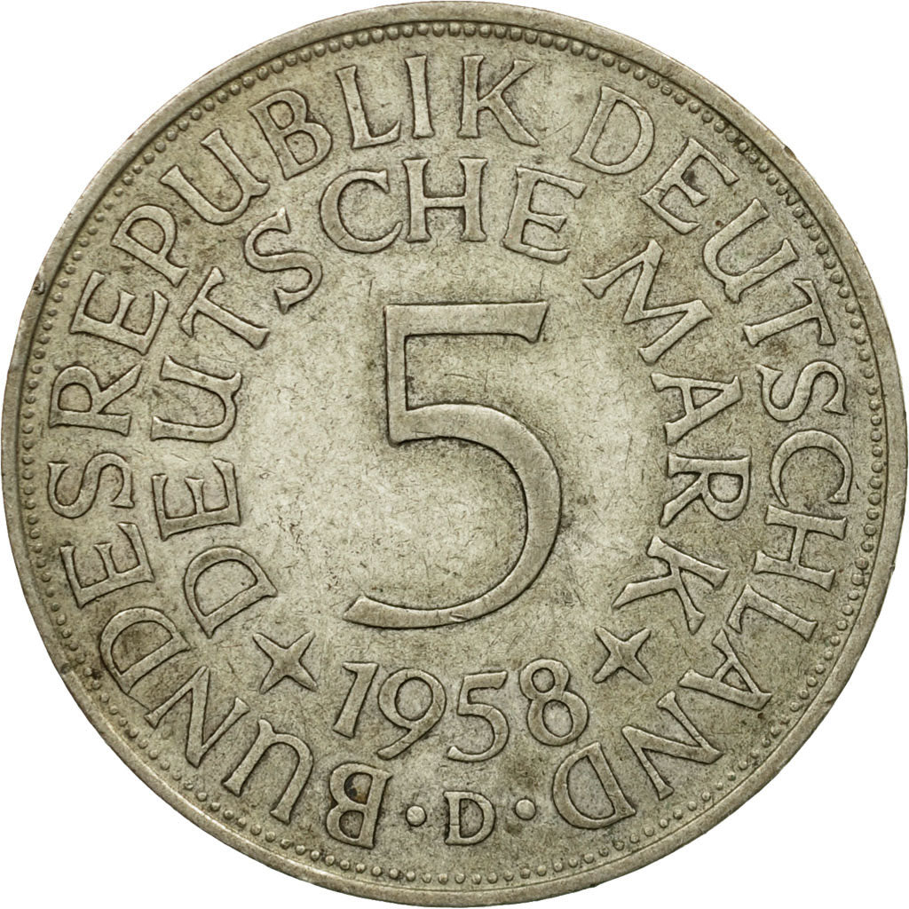 Coin, GERMANY - FEDERAL REPUBLIC, 5 Mark, 1958, Munich, AU(55-58), Silver