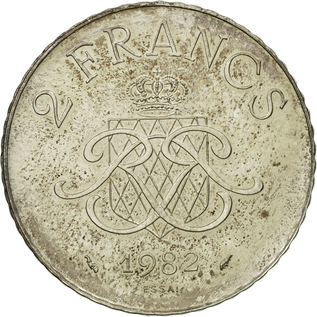 Coin, Monaco, Rainier III, 2 Francs, 1982, Paris, ESSAI, AU(55-58), Silver