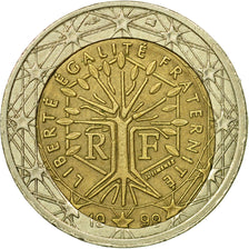 Francia, 2 Euro, 1999, Fautée - Coeur déformé, BB+, Bimetallico, Gadoury:EM