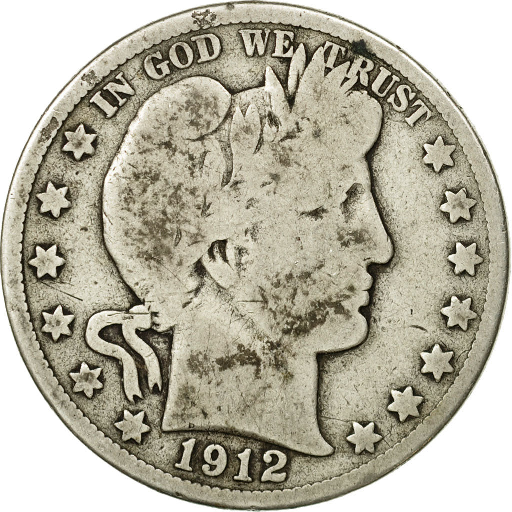 Coin, United States, Barber Half Dollar, Half Dollar, 1912, U.S. Mint, Denver