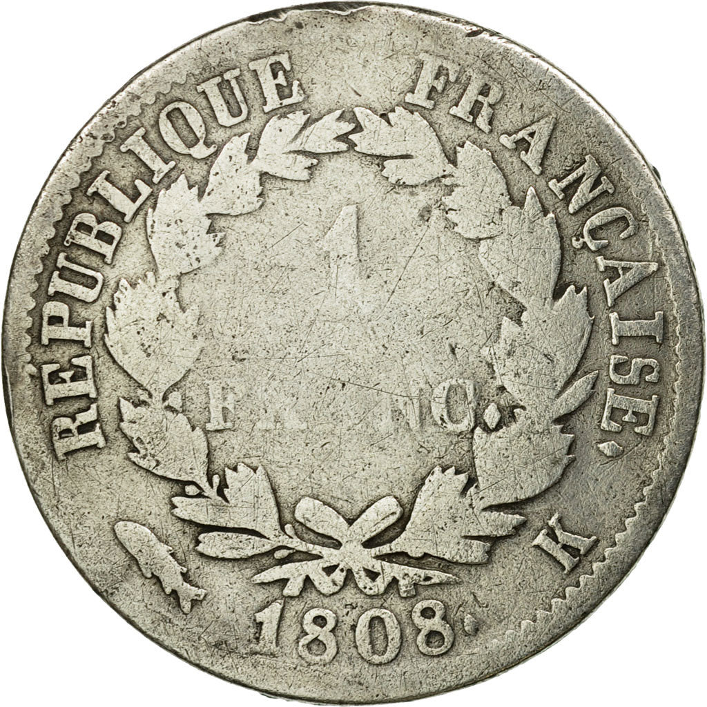 Moneta, Francja, Napoléon I, Franc, 1808, Bordeaux, F(12-15), Srebro, KM:682.7