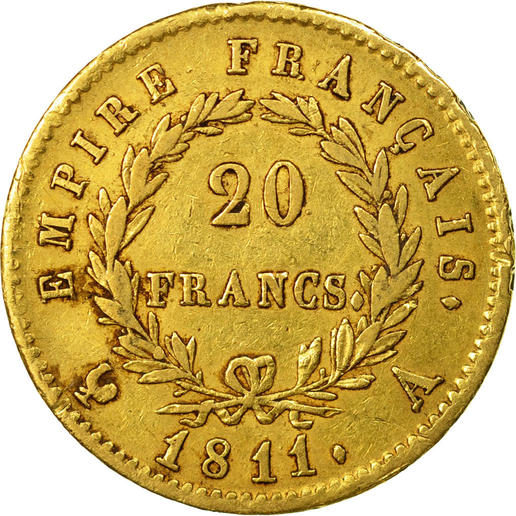 Moneta, Francia, Napoléon I, 20 Francs, 1811, Paris, BB, Oro, KM:695.1