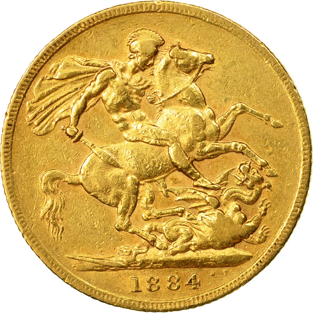 Coin, Great Britain, Victoria, Sovereign, 1884, London, EF(40-45), Gold, KM:752