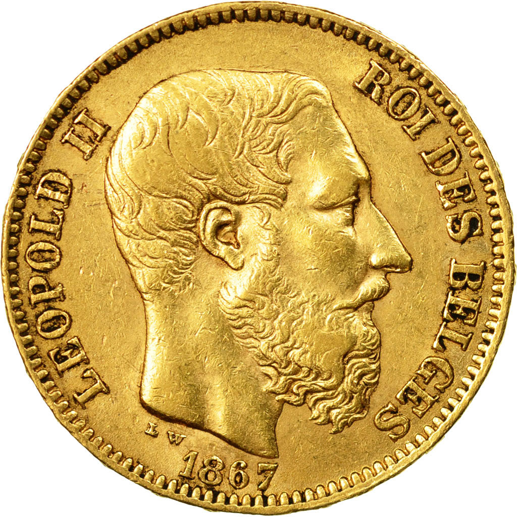 Moneta, Belgio, Leopold II, 20 Francs, 20 Frank, 1867, Brussels, BB+, Oro, KM:32
