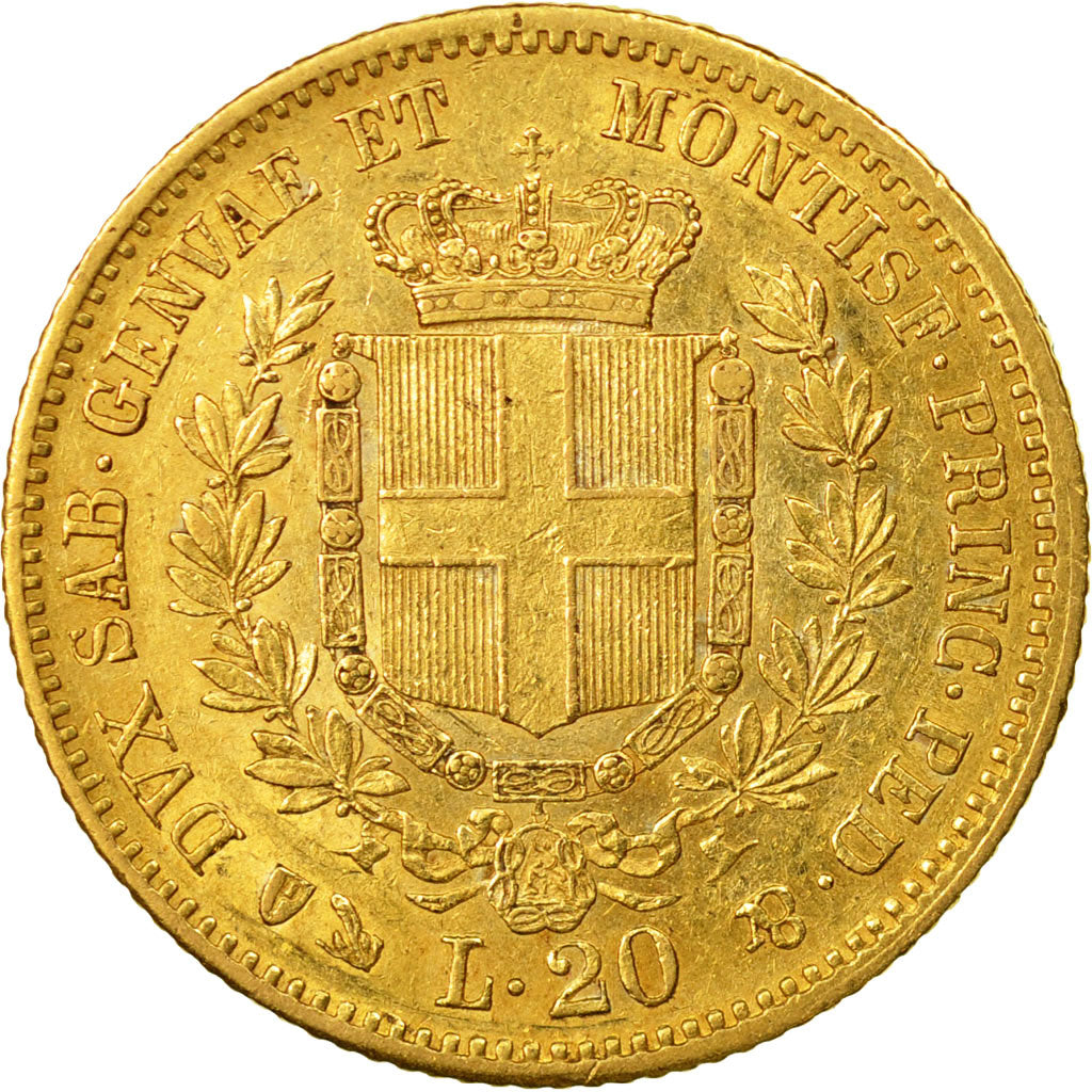 Coin, ITALIAN STATES, SARDINIA, Vittorio Emanuele II, 20 Lire, 1858, Genoa