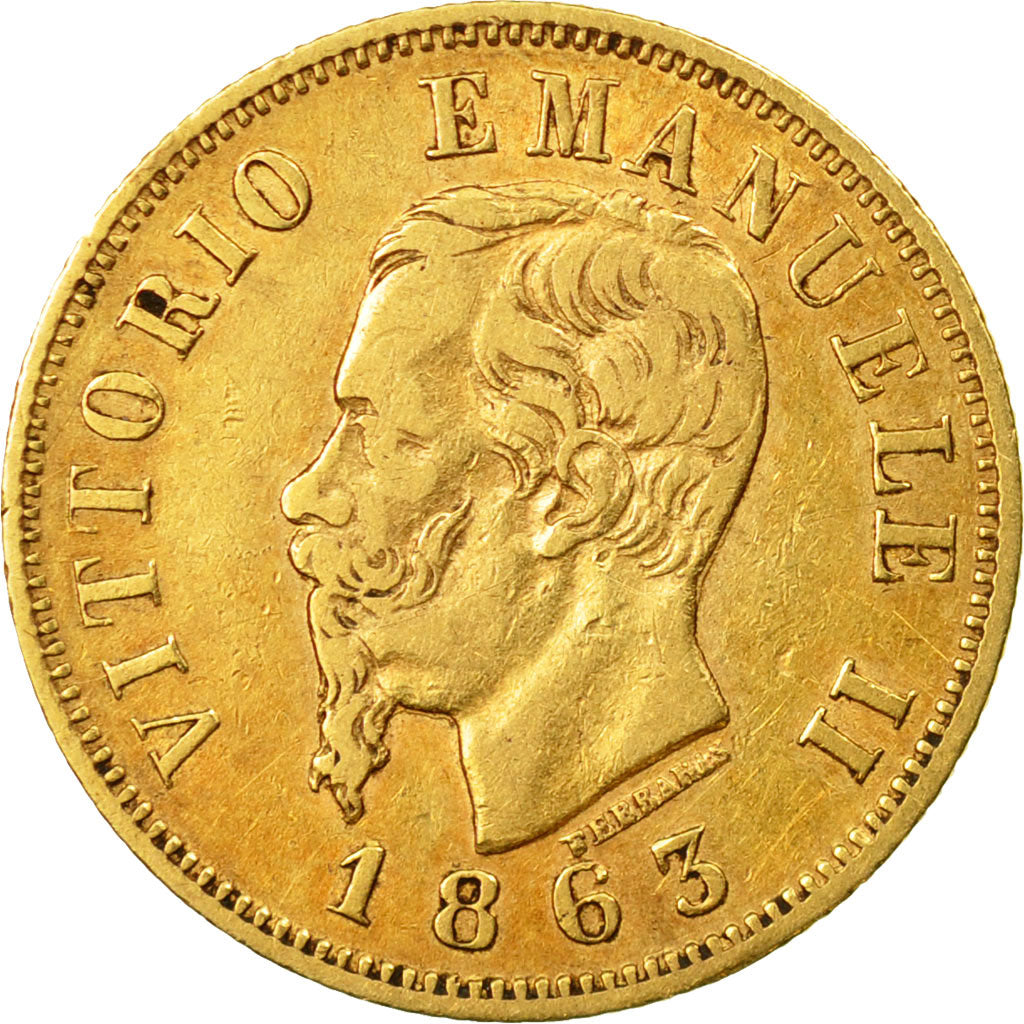 Coin, Italy, Vittorio Emanuele II, 10 Lire, 1863, Torino, EF(40-45), Gold