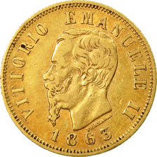 Coin, Italy, Vittorio Emanuele II, 10 Lire, 1863, Torino, EF(40-45), Gold