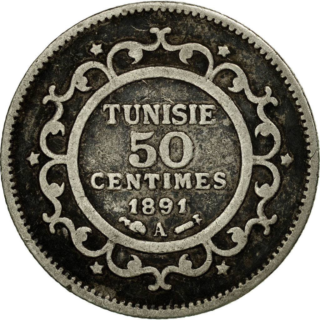 Coin, Tunisia, Ali Bey, 50 Centimes, 1891, Paris, EF(40-45), Silver, KM:223