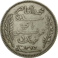Coin, Tunisia, Muhammad al-Nasir Bey, Franc, 1907, Paris, EF(40-45), Silver