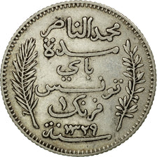Coin, Tunisia, Muhammad al-Nasir Bey, Franc, 1911, Paris, EF(40-45), Silver