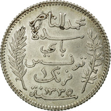 Monnaie, Tunisie, Muhammad al-Nasir Bey, Franc, 1916, Paris, TTB+, Argent