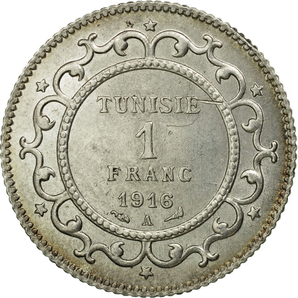 Monnaie, Tunisie, Muhammad al-Nasir Bey, Franc, 1916, Paris, TTB+, Argent