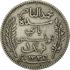 Coin, Tunisia, Muhammad al-Nasir Bey, Franc, 1917, Paris, EF(40-45), Silver