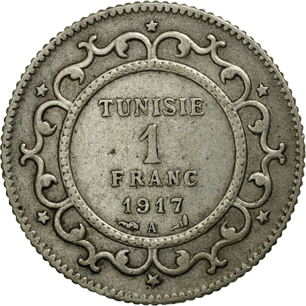 Coin, Tunisia, Muhammad al-Nasir Bey, Franc, 1917, Paris, EF(40-45), Silver