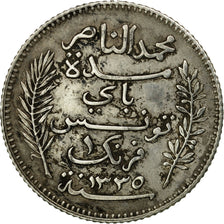 Coin, Tunisia, Muhammad al-Nasir Bey, Franc, 1917, Paris, EF(40-45), Silver