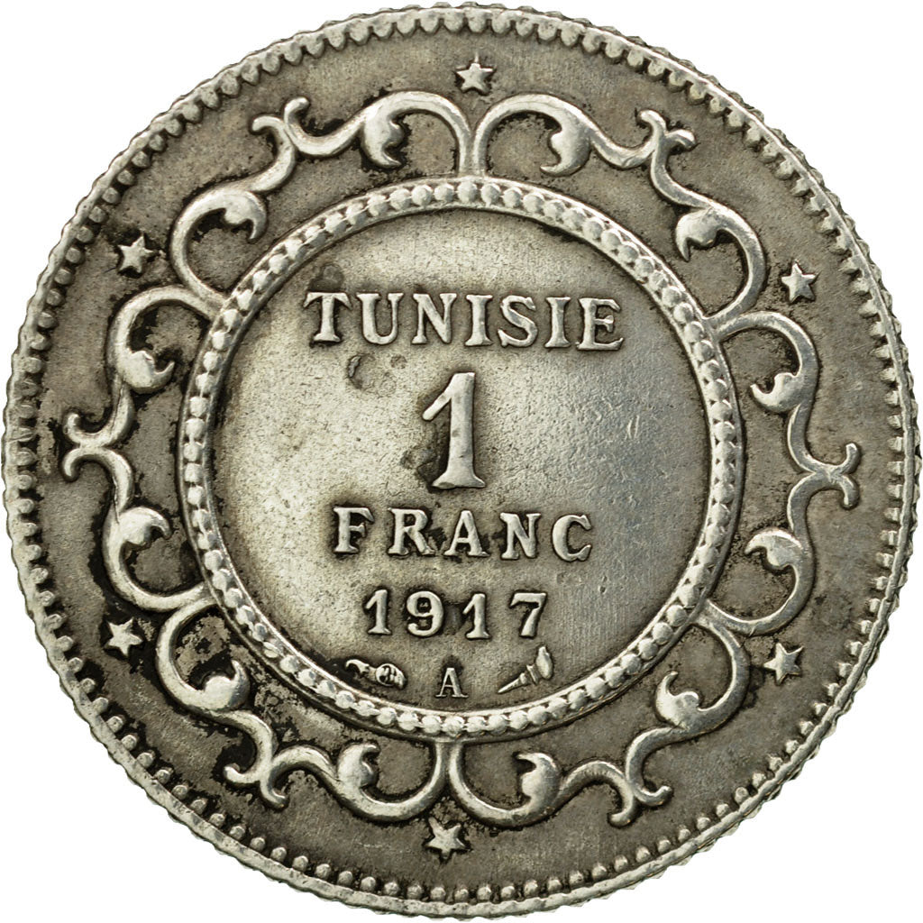 Coin, Tunisia, Muhammad al-Nasir Bey, Franc, 1917, Paris, EF(40-45), Silver