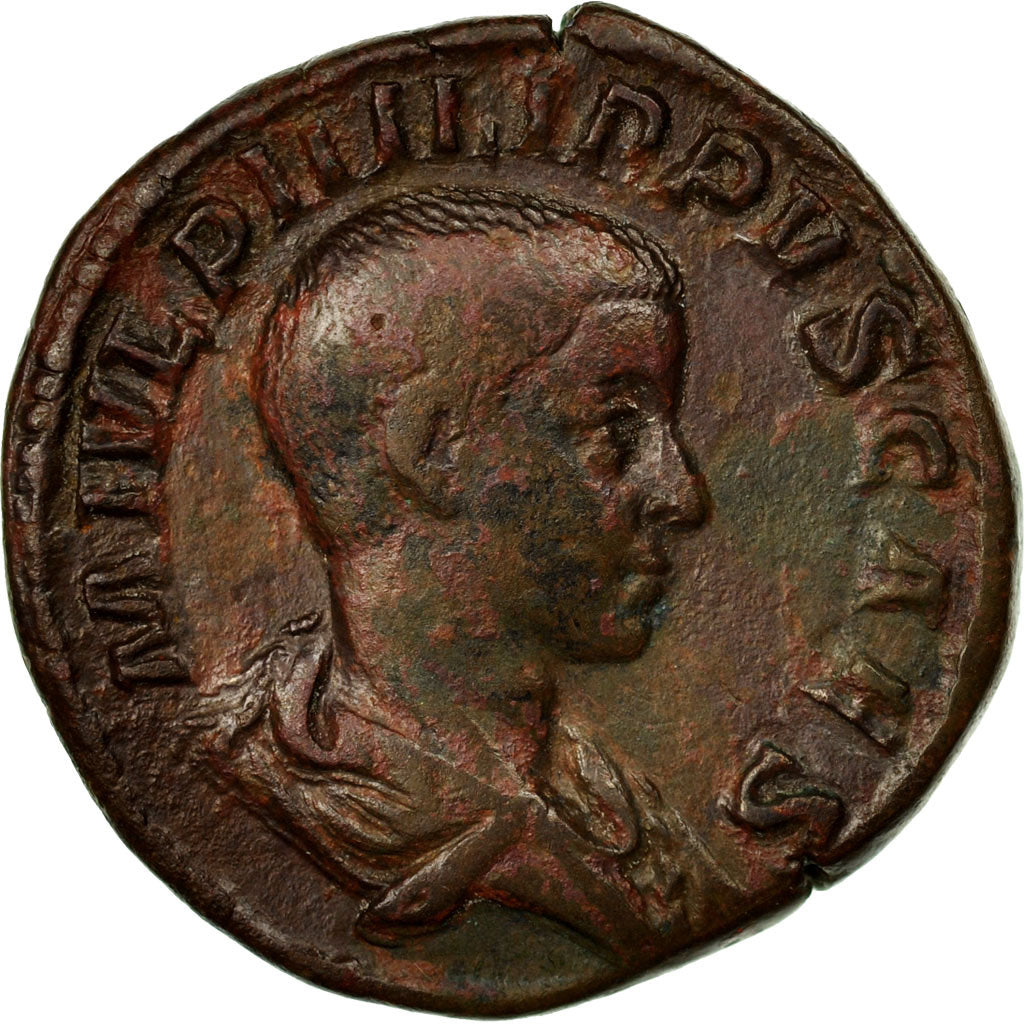 Coin, Philip II, Sestertius, 244-246, Rome, AU(50-53), Copper, RIC:255a