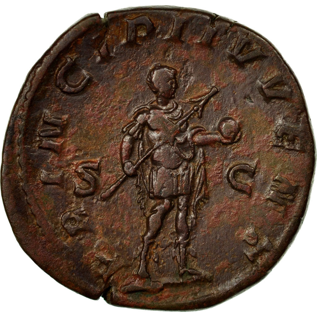 Coin, Philip II, Sestertius, 244-246, Rome, AU(50-53), Copper, RIC:255a