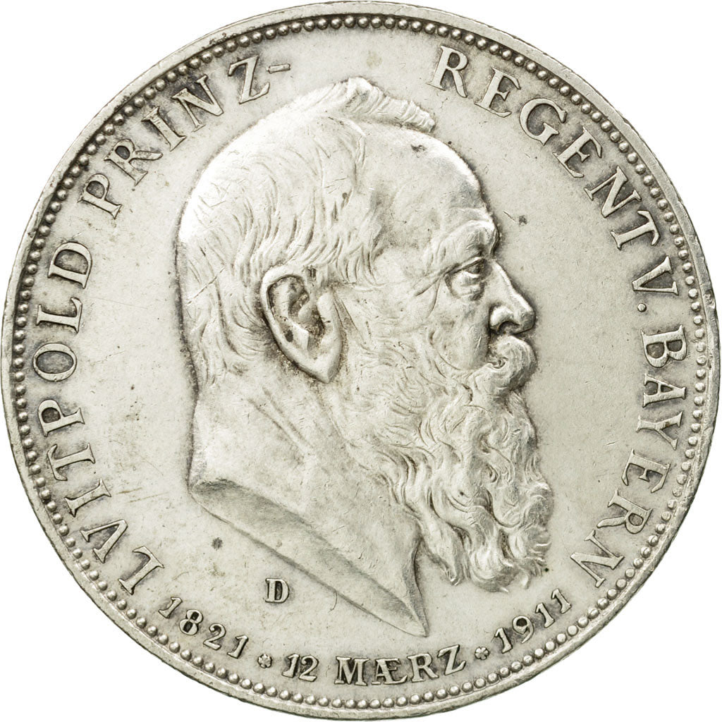 Coin, German States, BAVARIA, Otto, 5 Mark, 1911, Munich, EF(40-45), Silver