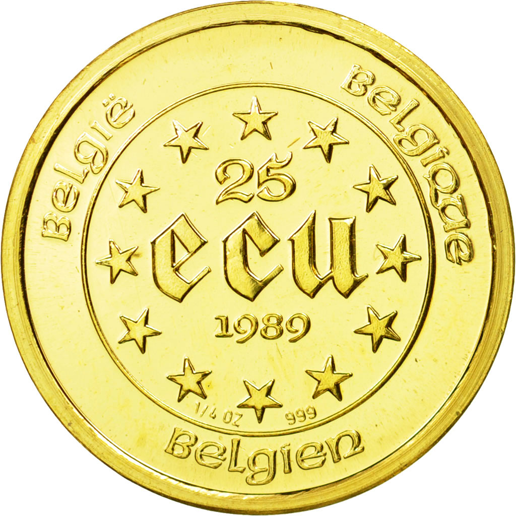 Coin, Belgium, 25 Ecu, 1989, Brussels, MS(65-70), Gold, KM:173