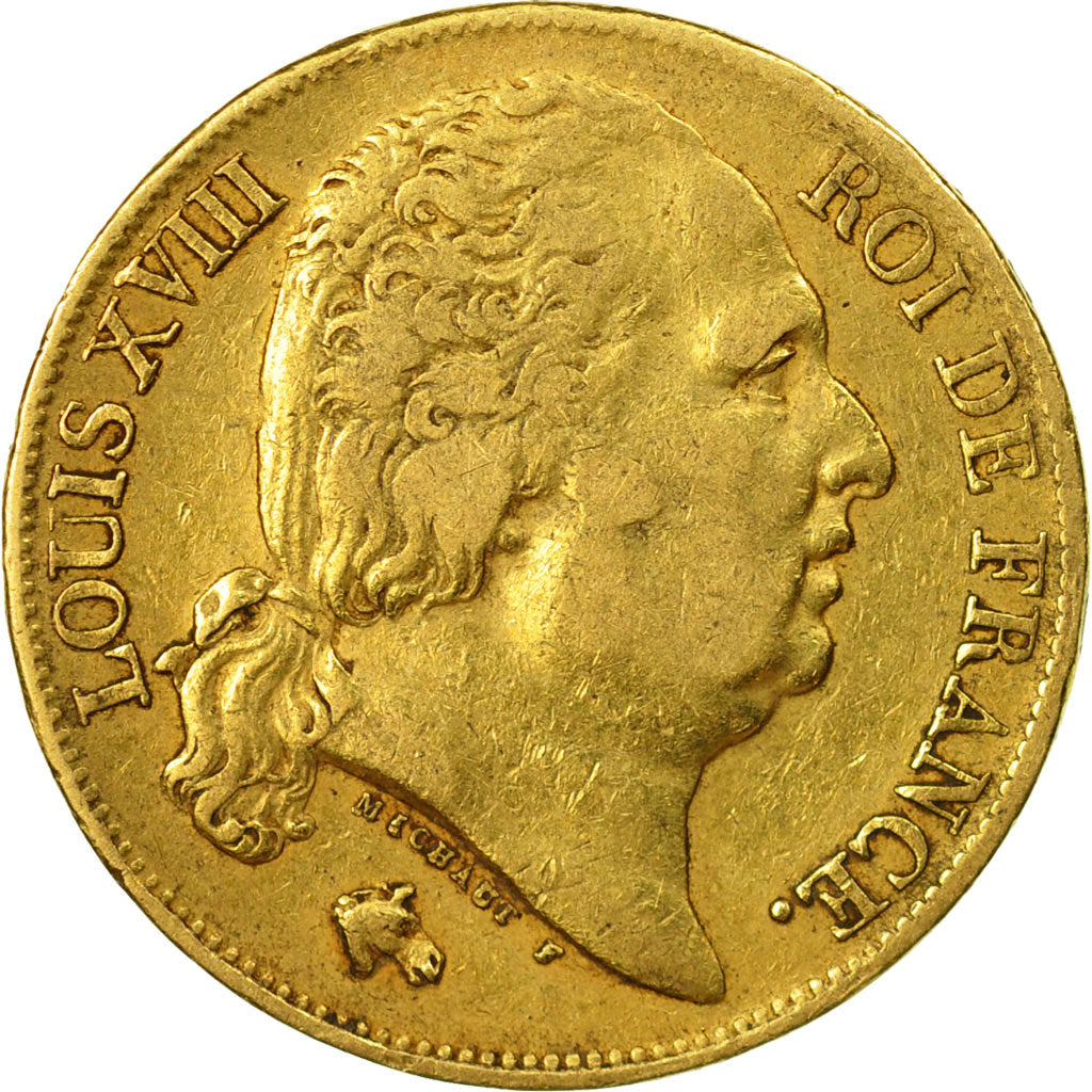 Moneta, Francia, Louis XVIII, Louis XVIII, 20 Francs, 1818, Paris, MB+, Oro
