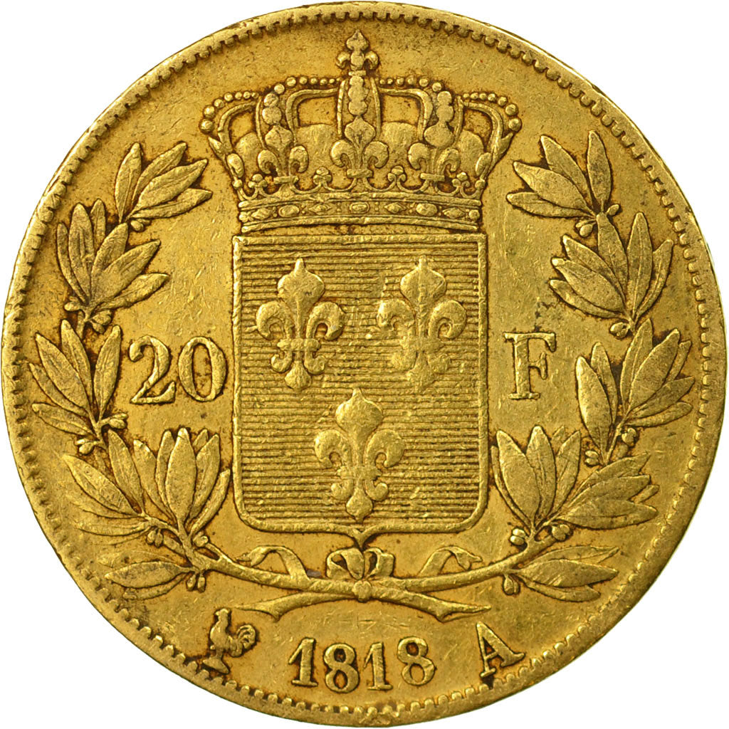 Moneta, Francia, Louis XVIII, Louis XVIII, 20 Francs, 1818, Paris, MB+, Oro