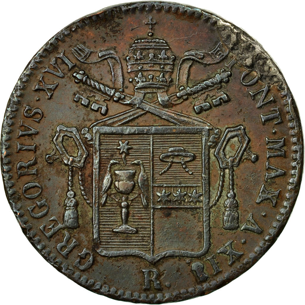 Coin, ITALIAN STATES, PAPAL STATES, Gregory XVI, Baiocco, 1843, Rome, EF(40-45)