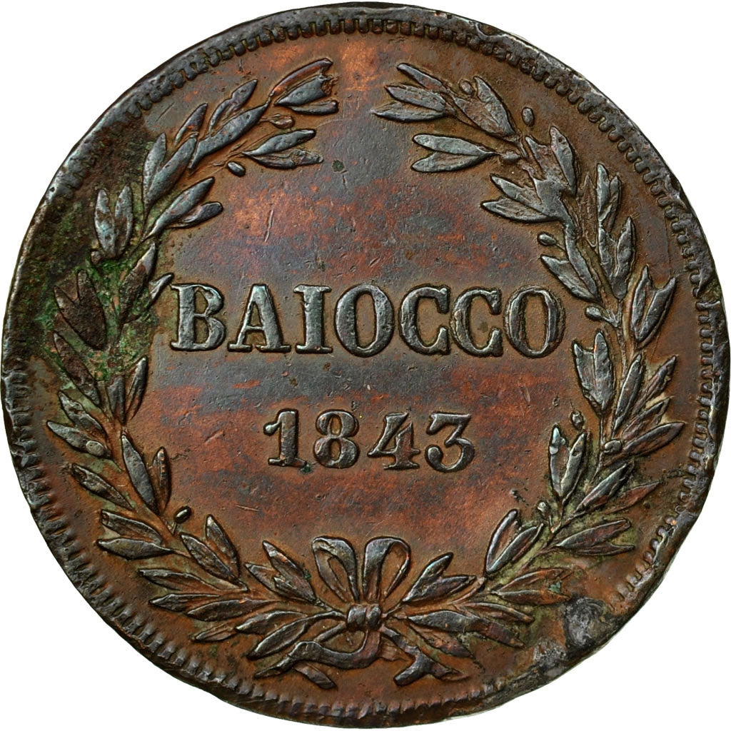 Coin, ITALIAN STATES, PAPAL STATES, Gregory XVI, Baiocco, 1843, Rome, EF(40-45)