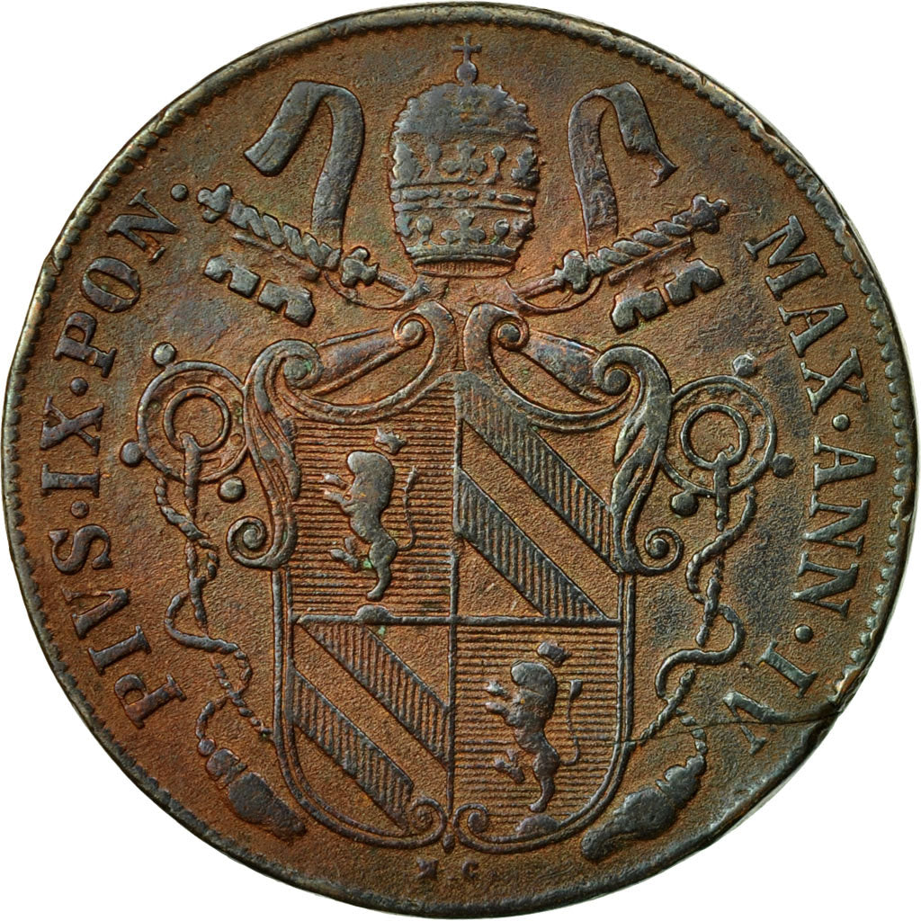 Coin, ITALIAN STATES, PAPAL STATES, Pius IX, Baiocco, 1849, Rome, EF(40-45)