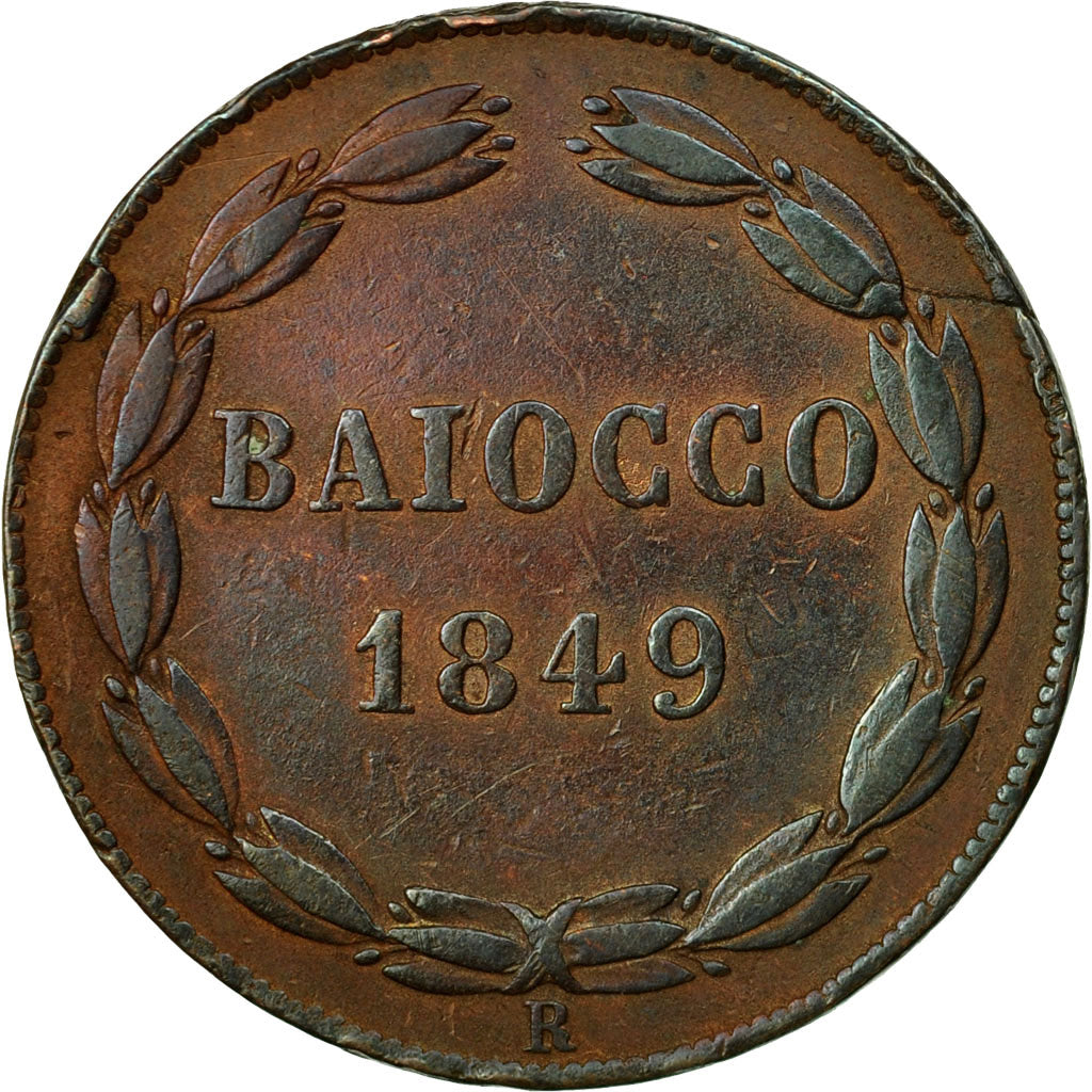 Coin, ITALIAN STATES, PAPAL STATES, Pius IX, Baiocco, 1849, Rome, EF(40-45)