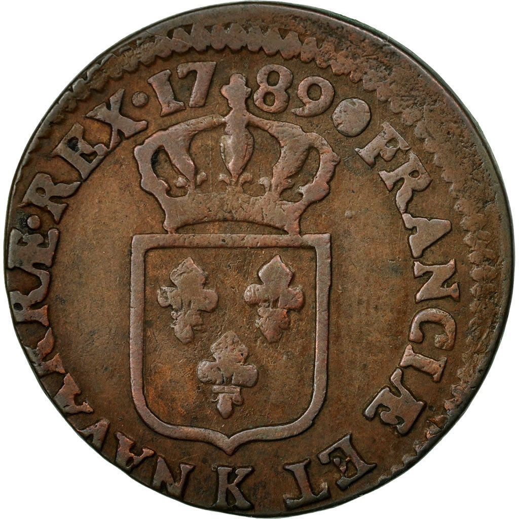 Coin, France, Louis XVI, Sol ou sou, Sol, 1789, Bordeaux, EF(40-45), Copper