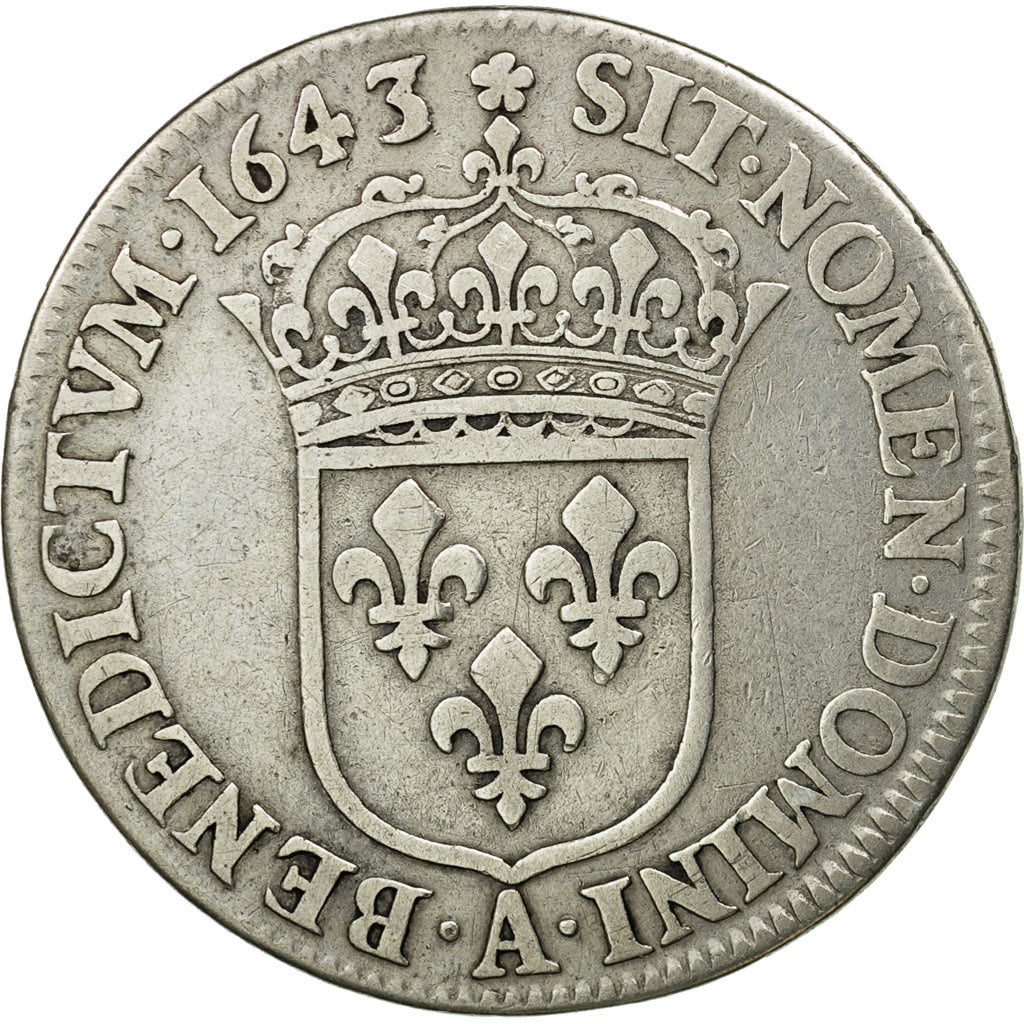Coin, France, Louis XIII, 1/4 Écu 2e poinçon de Warin, buste drapé et