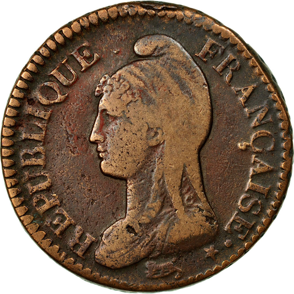 Moneta, Francia, Dupré, Decime, AN 8, Metz, MB, Bronzo, KM:644.2, Gadoury:187a