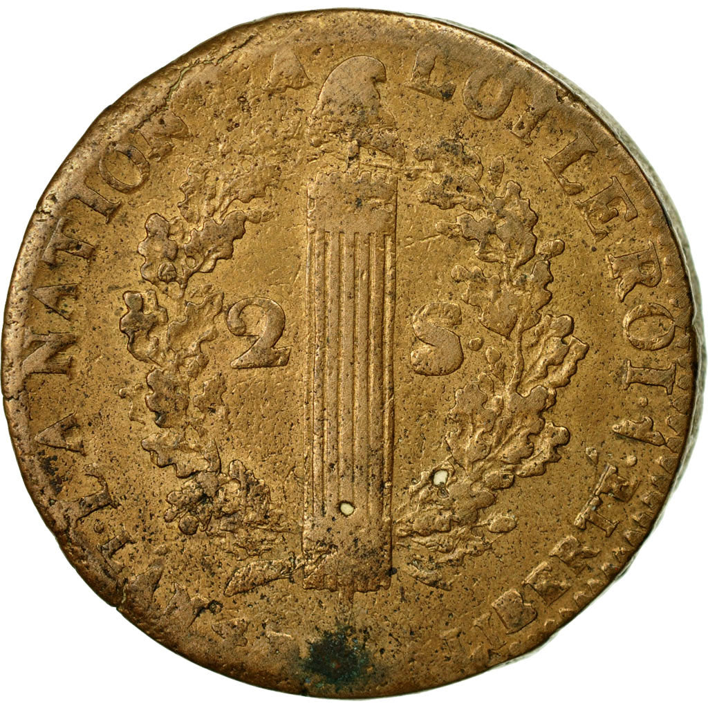 Moneta, Francia, 2 sols françois, 2 Sols, 1792, Lille, MB, Bronzo, KM:603.16