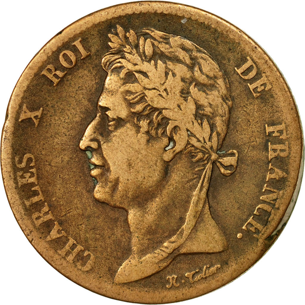 Moneta, Colonie francesi, Charles X, 5 Centimes, 1828, Paris, MB+, Bronzo