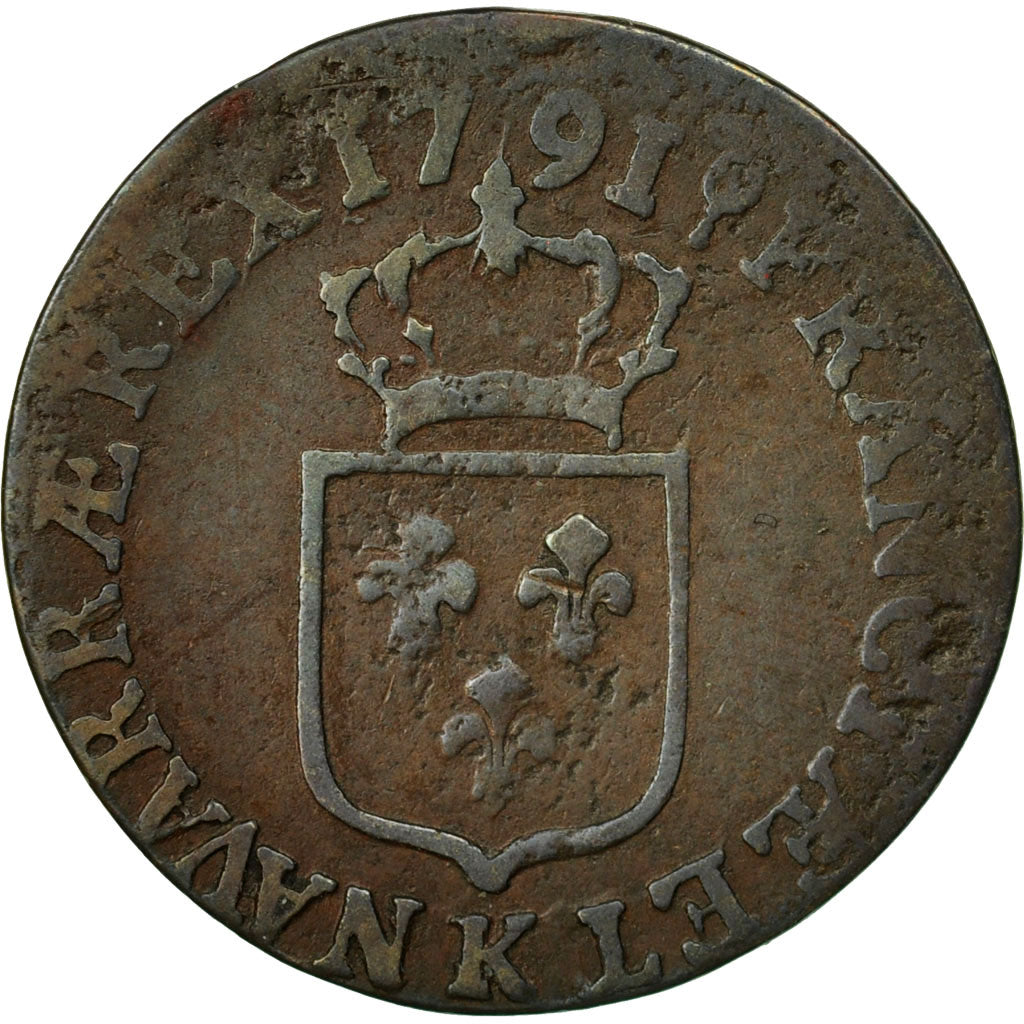 Moneta, Francja, Louis XVI, Liard, Liard, 1791, Bordeaux, VF(30-35), Miedź