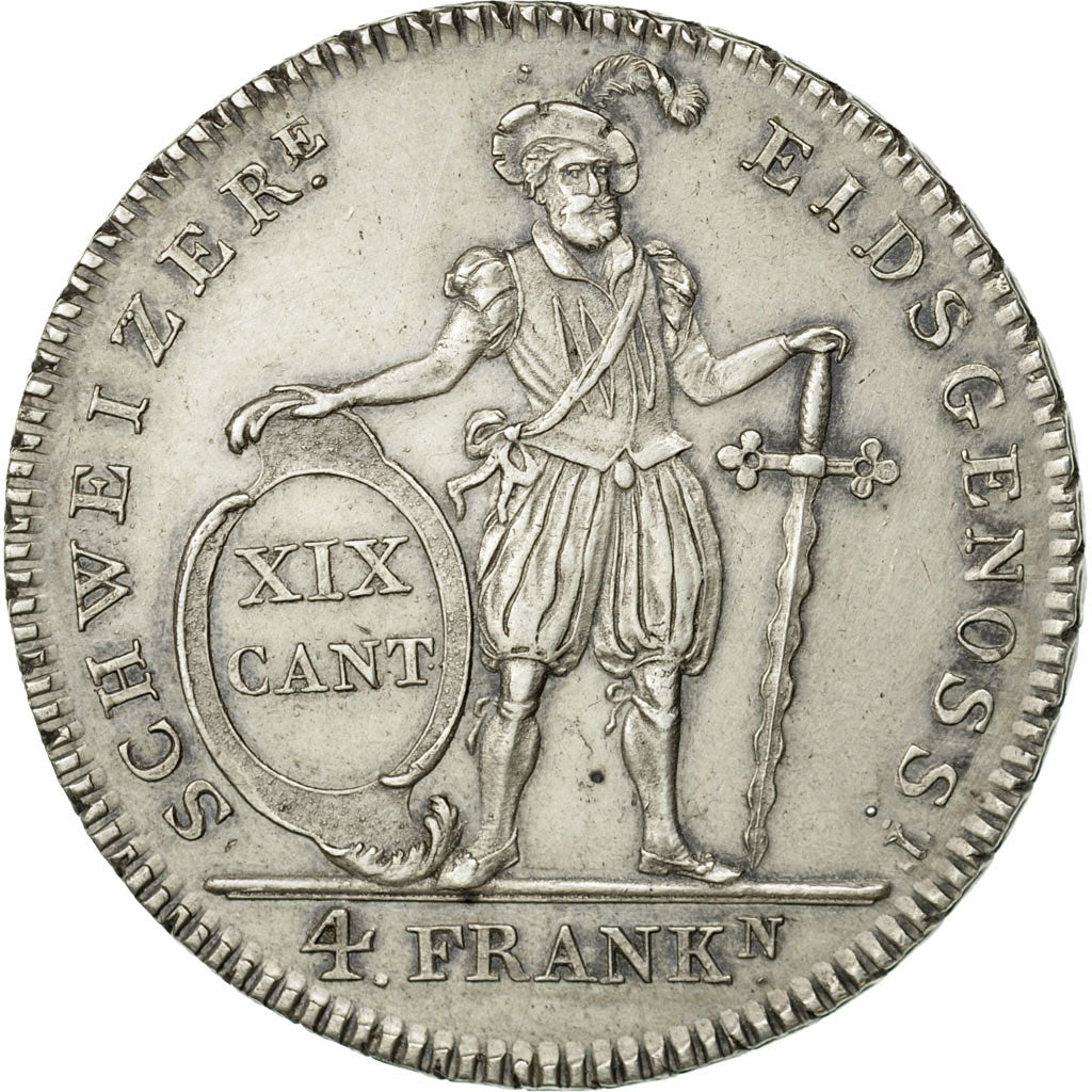 Monnaie, SWISS CANTONS, FREIBURG, 4 Franken, 1813, Rare, SUP, Argent, KM:79