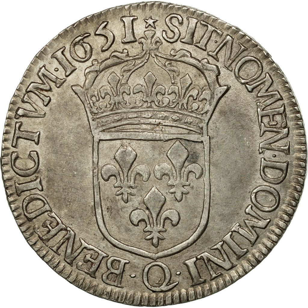 Francia, Louis XIV, 1/2 Écu à la mèche longue, 1651, Perpignan, Argento, BB
