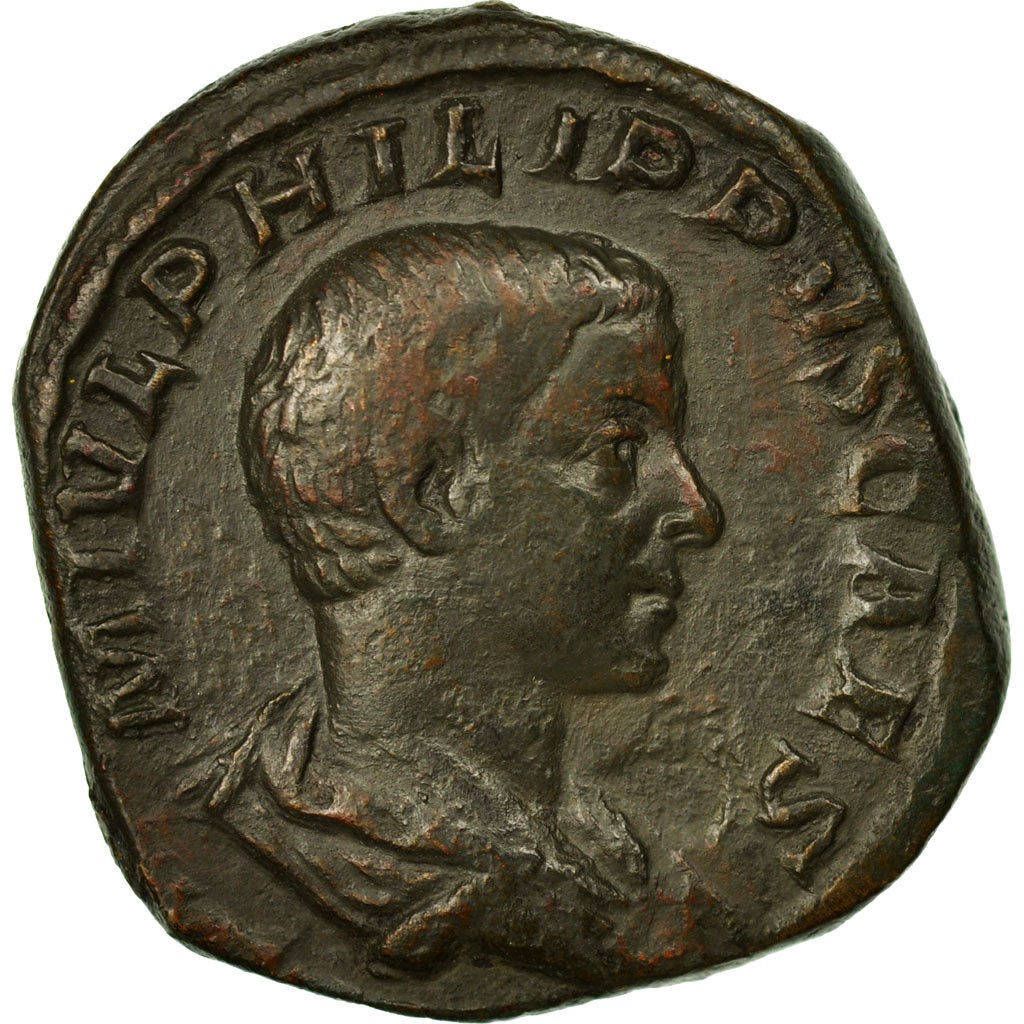 Coin, Philip II, Sestertius, 246, Rome, EF(40-45), Copper, RIC:256